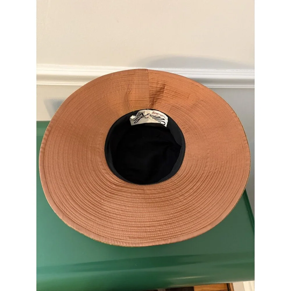 Vtg Mr Kim Original Sun Hat Wide Brim Satin Ribbon Bow Gold Bronze 1950s 60s
